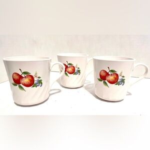 Corelle Corning Chutney Swirl Fruit Coffee Tea Mugs Pears Apples Set of 3 USA